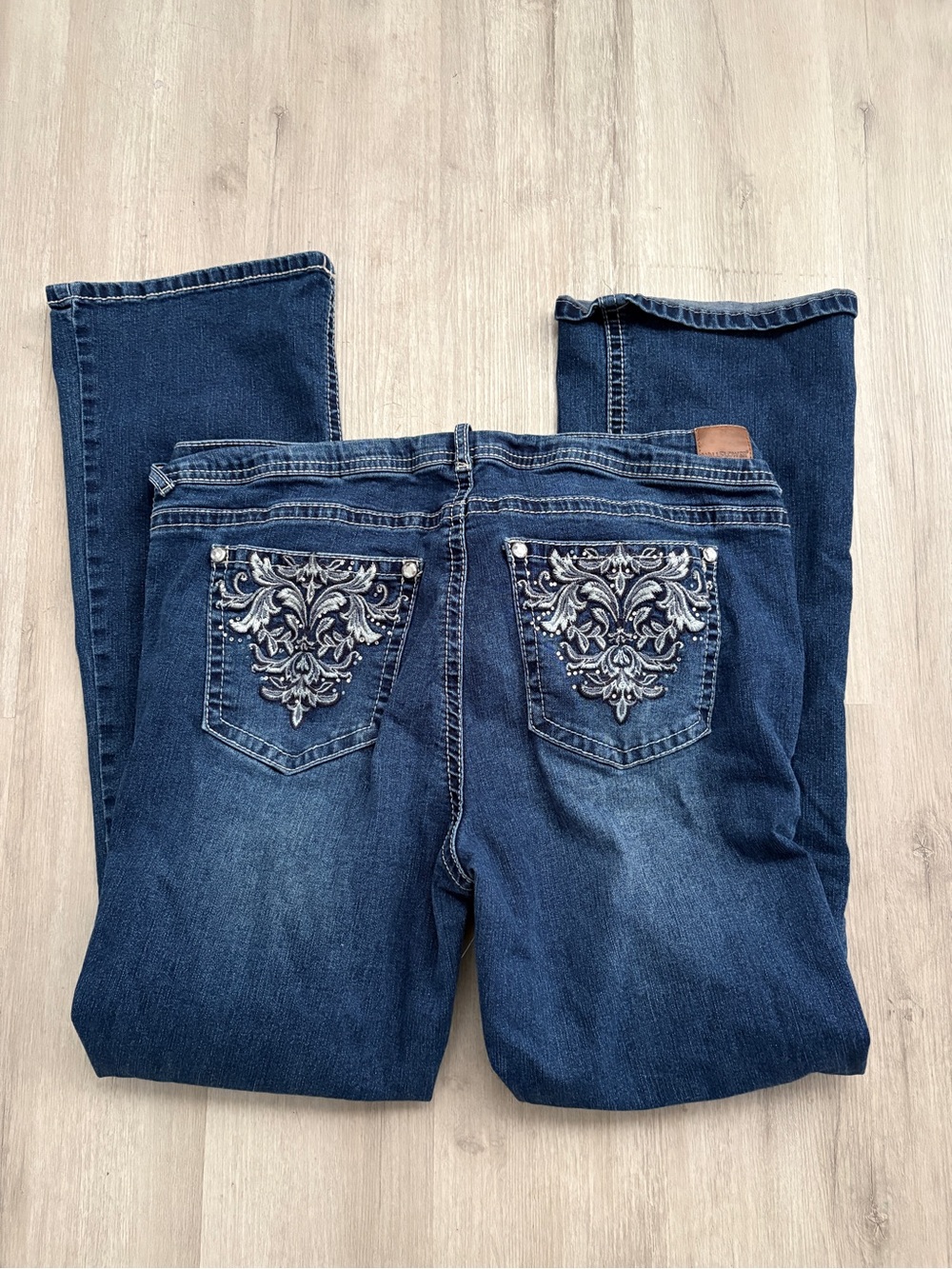 Wallflower Dark Blue Embroidered Back Pocket Bootcut Jeans